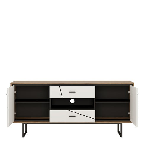 Brolo 2 door 2 drawer TV unit With the walnut and dark panel finish